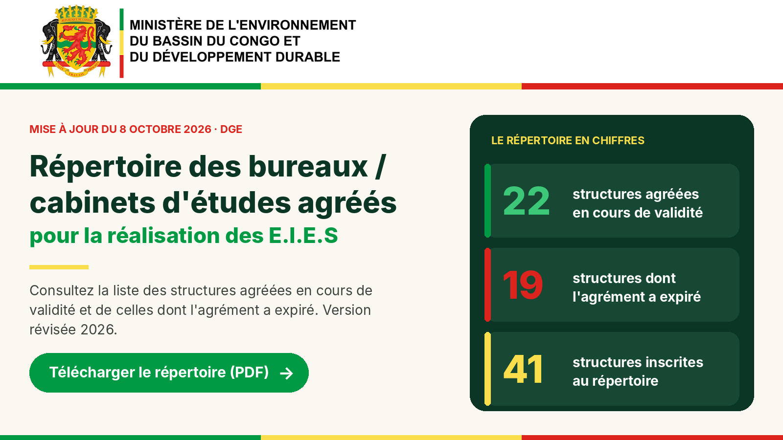 Liste mise à jour des bureaux et cabinets d&rsquo;études agréés pour les Etudes d&rsquo;impact Environnemental et Social (EIES)