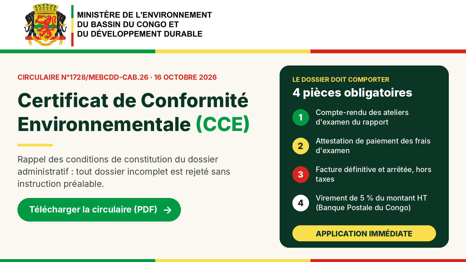 Certificat de Conformité Environnementale (CCE) : la Ministre rappelle les conditions de constitution du dossier administratif